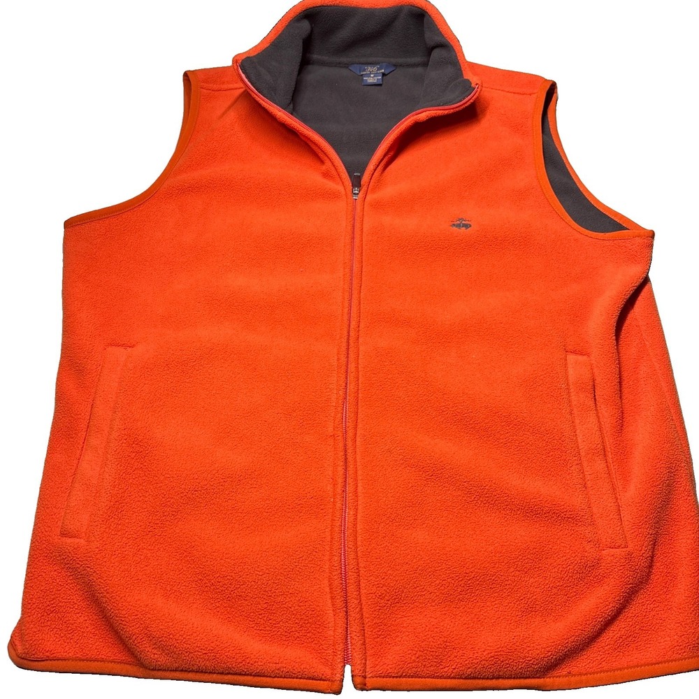 Brooks Brothers 346 Fleece Vest Mens Medium Orange Embroidered Logo Golf Hunting